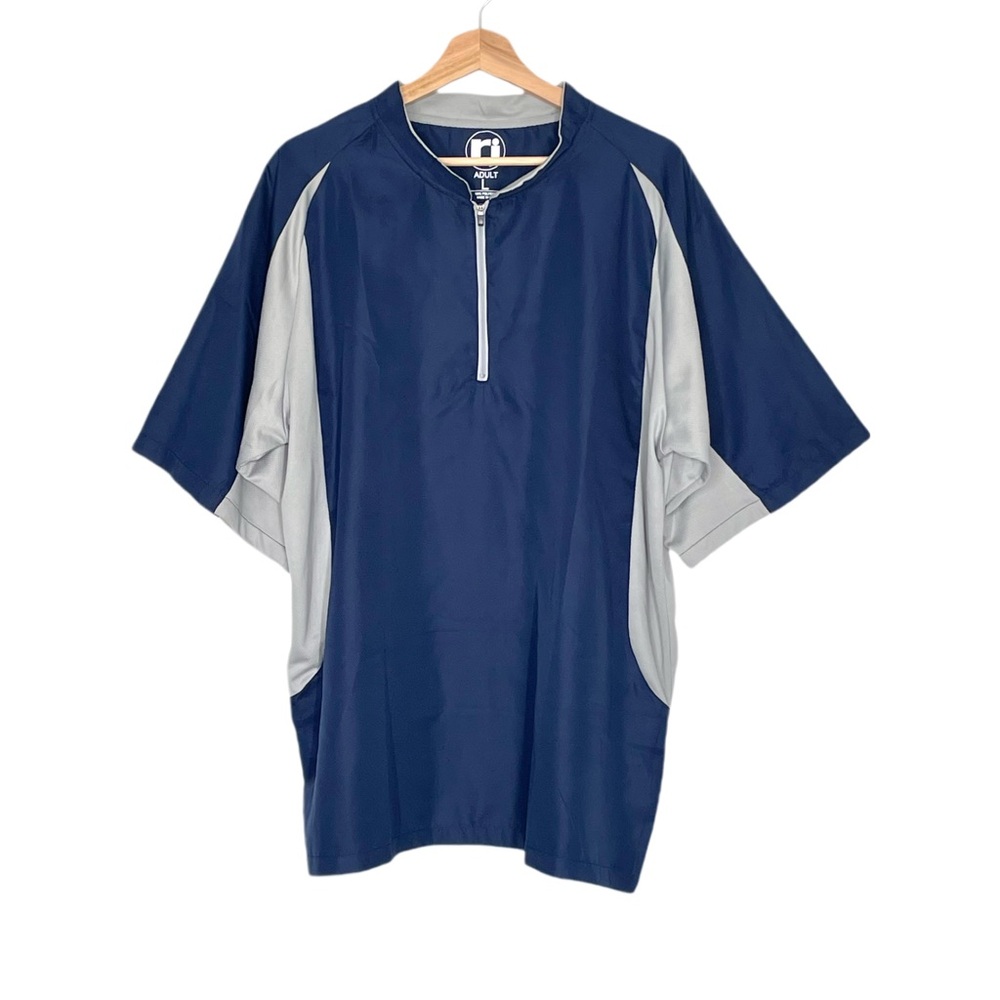 RJ Men's Performance Short Sleeve Baseball Cage Jacket Royal Blue and Grey Large